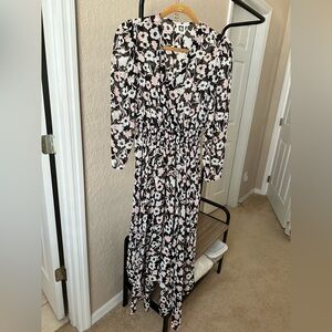 Anne Klein Black Floral Midi Dress with Pink and White Flowers